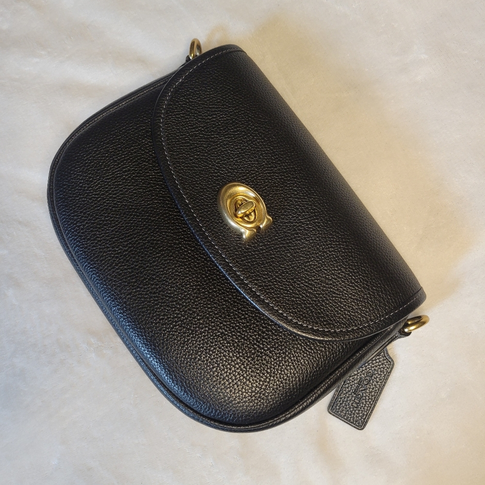 Coach Black Pebbled Leather Small Turnlock Crossbody with Gold Hardware